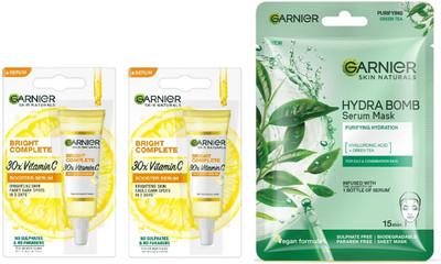 Garnier Men 2pcs Bright Complete Vitamin C 30x Booster Serum-7ml+GREEN TEA SHEET MASK-28g(2 Items in the set) Garnier Men 2pcs Bright Complete Vitamin C 30x Booster Serum-7ml+GREEN TEA SHEET MASK-28g(2 Items in the set)