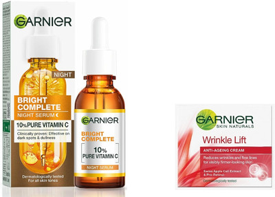 Garnier Men Bright Complete Vitamin C OverNight Serum-15ml+Anti Ageing Cream-40ml(2 Items in the set)