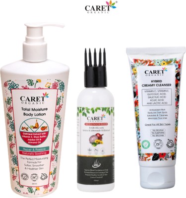 Caret Organic Total Body Lotion And Onion Hair Oil & Hybrid Creamy Cleanser(3 Items in the set)