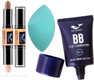 BLUEMERMAID BEST LOOK COMBO BB FOUNDATION 2 IN 1 CONTOUR STICK & MAKEUP BLENDER(3 Items in the set)