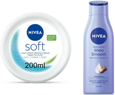 NIVEA Shea Smooth Lotion 200ml & Soft Light Moisturizer Cream 200ml (Pack of 2)(400 ml)