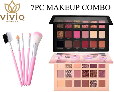 VIVIQ 7Pc Makeup Combo Set of 2 Eyeshadow Palettes and 5Pc Makeup Brushes (7 Item Makeup Combo set)(7 Items in the set)