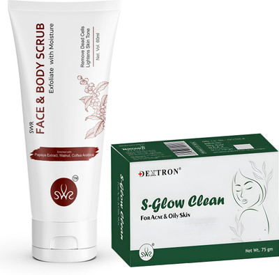 DEXTRON Face-Body Scrub & S-Glow Clean Soap Combo – 135g | Gentle Exfoliation & Deep Cleansing(1 Items in the set)