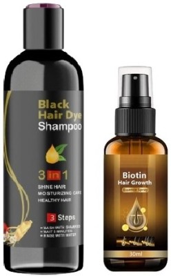 HOUSE OF COMMON 3 in 1 Black Hair Dye Shampoo 100ml & Biotin Hair Growth Spray 30ml(2 Items in the set)