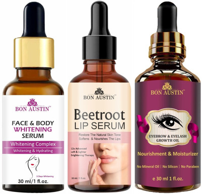 Bon Austin Face and Body Serum & Beetroot Lip Serum & Eyebrow Growth Oil (Each,30ml) Combo Pack(3 Items in the set)