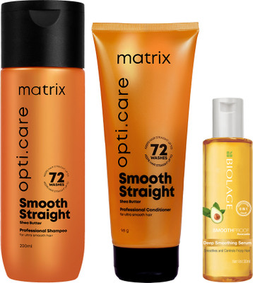 MATRIX Mega Smoth Shampoo & Conditioner for Frizzy Hair - 200 ml + 100ml+ 100 ml(3 Items in the set)