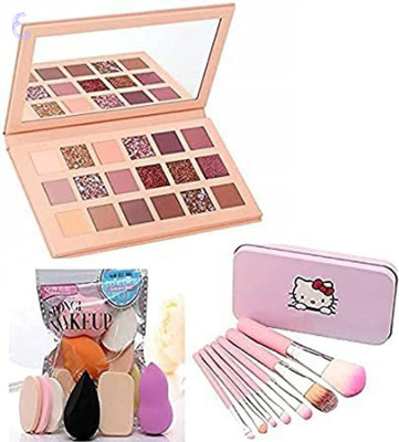 BLUSHSKIN NUED 18 MULTICOLOR MAKEUP KIT WITH BRUSH SET AND 6IN1 PUFF SET A13(3 Items in the set)