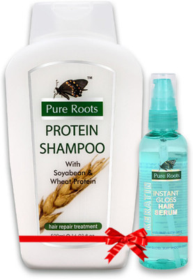 Pure Roots Protein Shampoo 500ml with 100ml Keratin Instant Gloss Hair Serum Combo Offer(2 Items in the set)