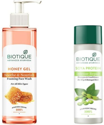 BIOTIQUE Honey Gel Face Wash 200 ML & Soya Protein Shampoo 120 ML  (2 Items in the set)