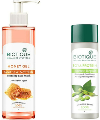 BIOTIQUE Honey Gel Face Wash 200 ML & Soya Protein Shampoo 120 ML (2 Items in the set)