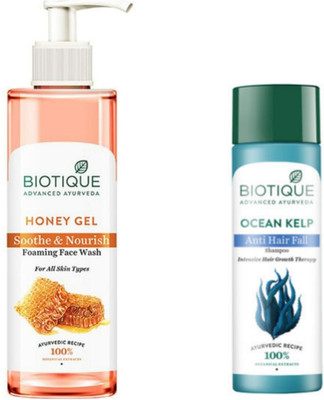 BIOTIQUE Honey Gel Face Wash 200 ML & Ocean Kelp Shampoo 120 ML (2 Items in the set)