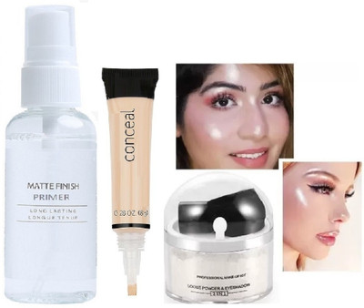 Latixmat GEL BASE FACE PRIMER , loose powder highlighter & concealer corrector makeup(3 Items in the set)