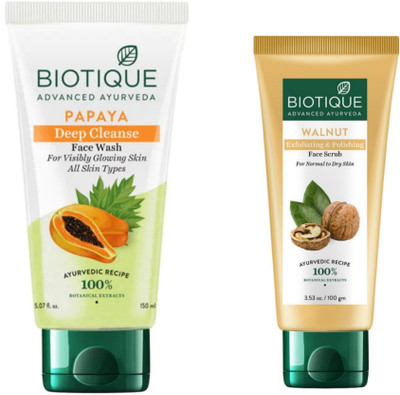 BIOTIQUE Papaya Face Wash 150 ML & Walnut Face Scrub 100 ML(2 Items in the set)