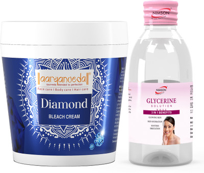 Aaryanveda Diamond Bleach Cream 250g & Glycerine for Skin 100ml Facil Glowing Combo Pack(2 Items in the set)