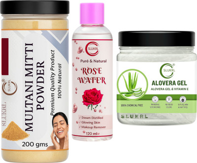 slukrl Herbal Face Mask Mud Pack Multani Aloe Vera Rose Water Glowing Face Gel(3 Items in the set)