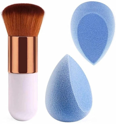 Earthcon 1 Round Foundation Makeup Brush, 2 Pieces Makeup Sponge Blender (Mini Foundation Brush With 2Pcs Blender Puff(3 Items in the set)