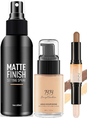 Wonholli Waterproof foundation, Matte + Poreless Setting Spray & Multi-Color Concealer Shadow Pen(3 Items in the set)
