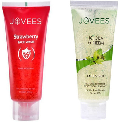 JOVEES Strawberry For Soft,Supple & Glowing Skin with Marigold And Jojoba Neem Scrub(2 Items in the set)