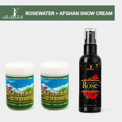 bbts ORGANIC PREMIUM ROSE WATER 100ML + AFGHAN SNOW ALL DAY CREAM 50G 2 PACK(3 Items in the set)