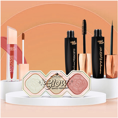 adbeni Office Chic Collection | Eyeliner, Mascara, Lipstick & 2 in 1 Blush Highlighter(4 Items in the set)