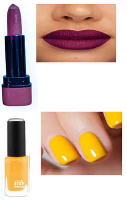 Luipui YELLOW NAIL POLISH AND PURPLE LIPSTICK COLOR(1 Items in the set)