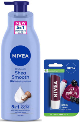 NIVEA Shea Smooth Milk 400ml And Berry Lipbalm Set of 2(2 Items in the set)