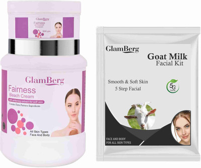 Glamberg Fairness Bleach Cream With Activator + Goat Milk Facial Kit 5 in 1(2 Items in the set)