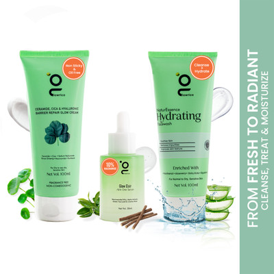 GLOWRICO Trio Collection of Glow Elixer All in One Face Serum, Hyaluronic Barrier Repair Glow Cream & NaturEssence Hydrating Facewash(3 Items in the set)