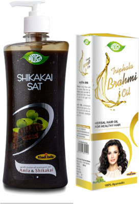 MEGHDOOT Ayurvedic Combo Pack of Shikakai Shampoo 400Ml and Trifala Brahmi Oil 200Ml(2 Items in the set)