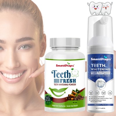 smartdrops Teeth Whitening Powder 80g + Teeth Foam Toothpaste 60ml for Radiant Teeth(1 Items in the set)