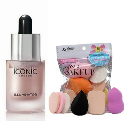 SHISHI Iconic illuminator highlighter and foundation , sponge beauty blender makeup puff family pack (2 item in the set )(2 Items in the set)