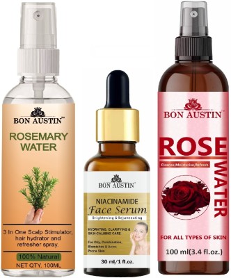 Bon Austin Rosemary Water Spray 100ml, Niacindamide Serum 30ML & Rose Water 100ml(3 Items in the set)