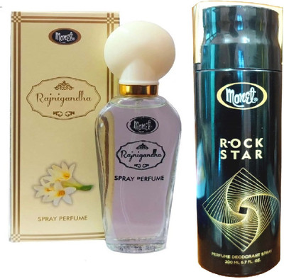 MONET 1 RAJNIGANDHA PERFUME 30ML & 1 ROCK STAR DEODORANT 200ML ,PACK OF 2.(2 Items in the set)