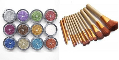 ClubComfort Premium Quality makeup kit combo of aked makeup brush set With Eye Shadow Glitter Powder And Nail Art Decoration set of 12(2 Items in the set)