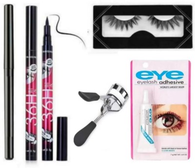 SHEFFO Kajal & 36H Eyeliner & False Eyelash & eyelash Glue & Eyelash Curler(4 Items in the set)
