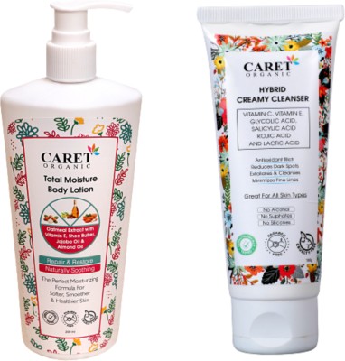 Caret Organic Hybrid Creamy Cleanser (100ML) AND Total Moisturising Lotion (200ML)-Sulphate & Paraben Free(2 Items in the set)