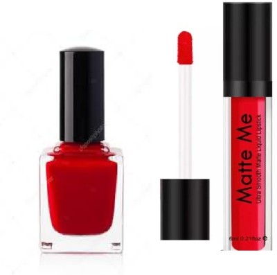 HNB23 FOREVER STAY MATTE RED COLOL LIPSTICK AND RED NAIL PAINT COMBO(2 Items in the set)