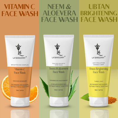 La'bangerry Premium Skincare Kit - Ubtan Brightening, Vitamin C & Neem & Aloevera Face Wash Free Radiance(3 Items in the set)