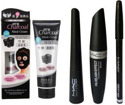 Lenon Beauty Combo 3 In 1, Eyeliner, Mascara, Eyebrow Pencil, & Charcoal mask(4 Items in the set)