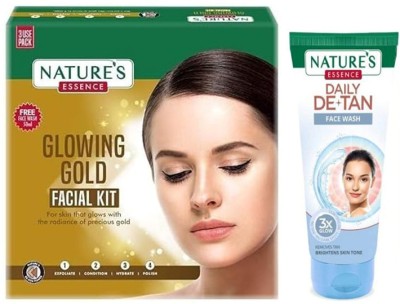 Nature's Essence Glowing Gold Facial Kit 60gm + De-Tan Face Wash 50 gm(2 Items in the set)