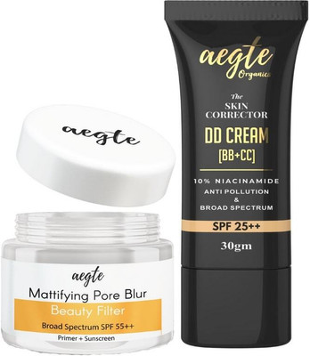 aegte Organic Skin Corrector Light DD Cream & Mattifying Pore Blur Primer + Sunscreen(2 Items in the set)
