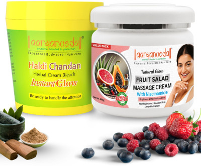 Aryanveda Herbals Haldi Chandan Bleach Cream 250gm & Fruit Salad Face Massage Cream 400gm(2 Items in the set)
