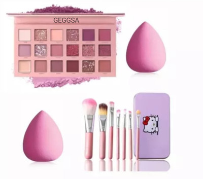 Geggsa Blush Eyeshadow Palette with Pink Makeup Brush Set & 2 Makeup Puff(4 Items in the set)