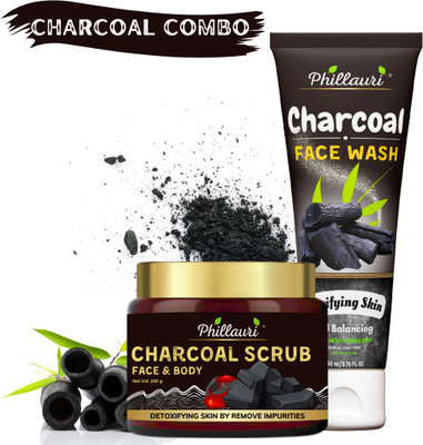 Phillauri Charcoal Facewash & Scrub - Harness the Power of Charcoal for Radiant, Clear Skin Every Day(2 Items in the set)