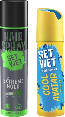 SET WET Hair Spray, Extreme Hold for Men, Hair Styling, 200ml & Cool Avatar Deodorant & Body Spray Perfume for Men, 150ml(2 Items in the set)