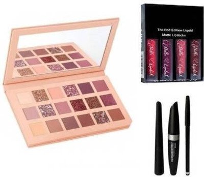 ahdam Nuda Eyeshadow &Red Edition Mini matte lipstic & Eyeliner Maskara Eyebrow pencil(3 Items in the set)