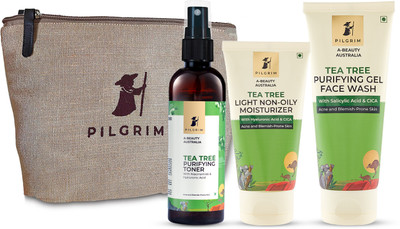 Pilgrim Tea Tree Sunrise Ritual for Acne Prone Skin with Jute Bag(3 Items in the set)