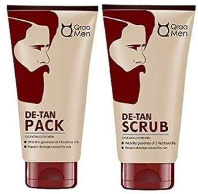 Qraa De Tan Combo Pack -De Tan Pack, 120 g with De Tan Scrub for Men, 100 g(2 Items in the set)