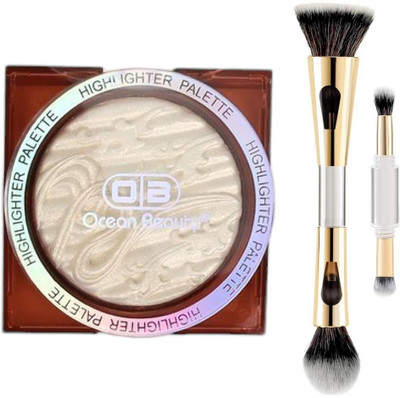 OCEAN BEAUTY Professional HD Blusher Powder And Highlighter Eyeshadow Palette Shimmer Blush Contour With 4in1 Brush Kit For Face Makeup Combo(2 Items in the set)