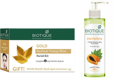 BIOTIQUE Gold Facial Kit & Papaya Face Wash 200 ml (2 Items in the set)